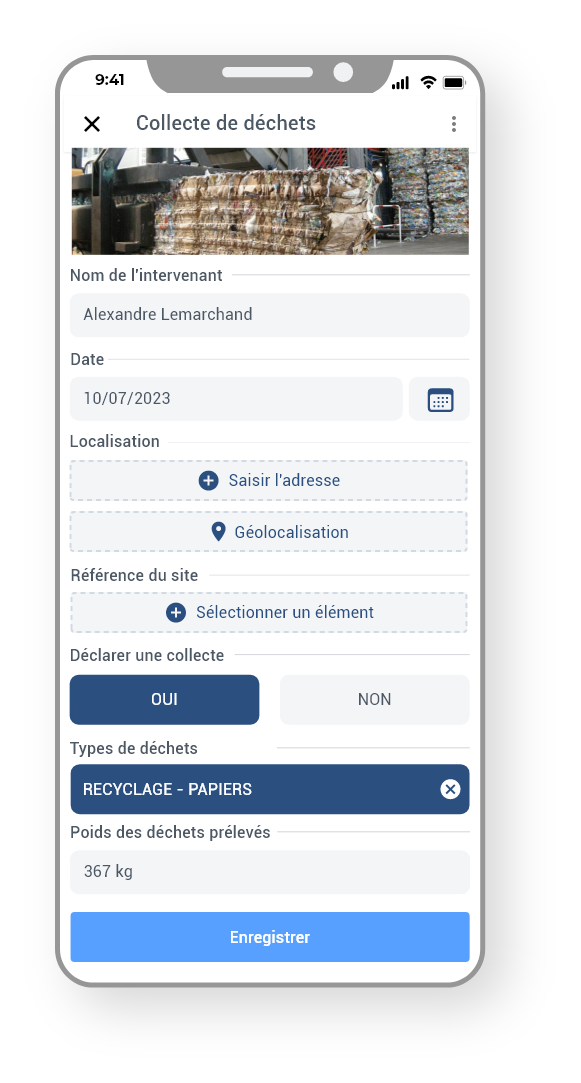 Saisir une collecte de déchet sur Daxium-Air