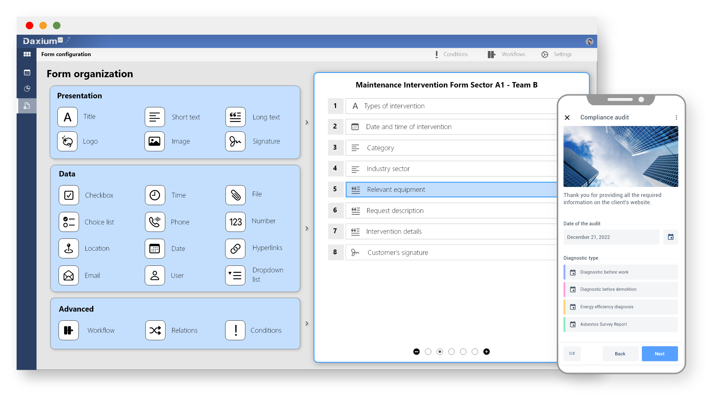 Easily create web and mobile forms for your audit and control activities